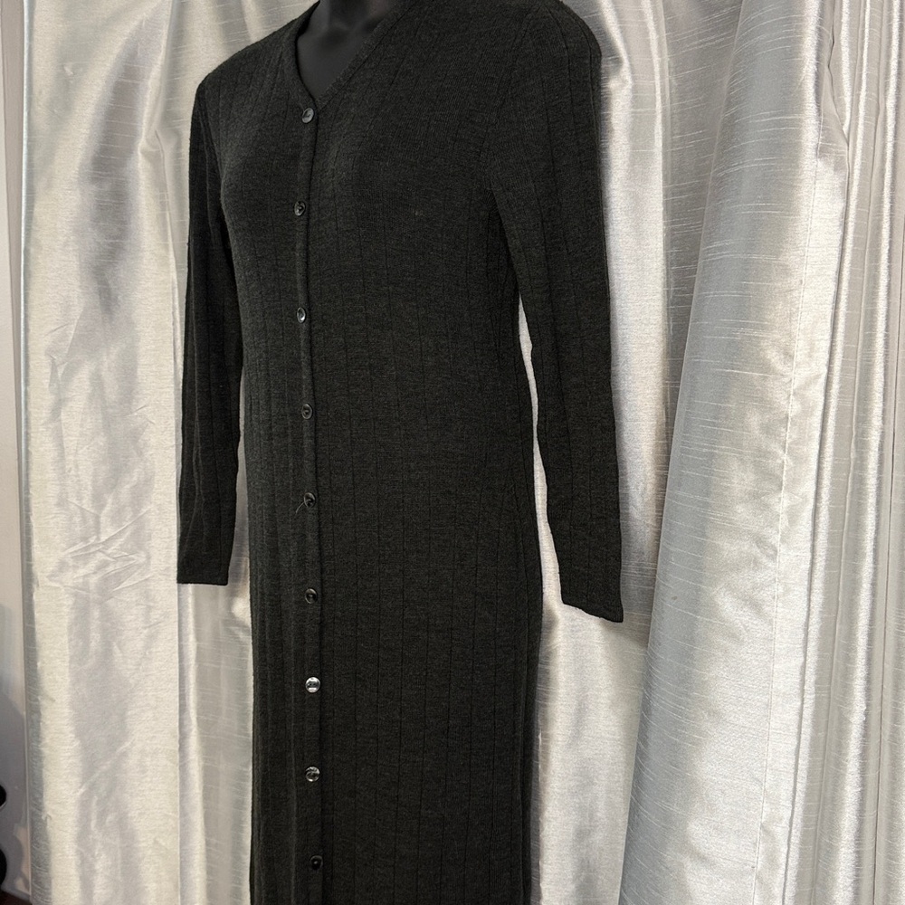 K Studio Vtg Maxi Sweater Dress Women’s M Ribbed Acrylic Wool Blend V Neck - Picture 5 of 10